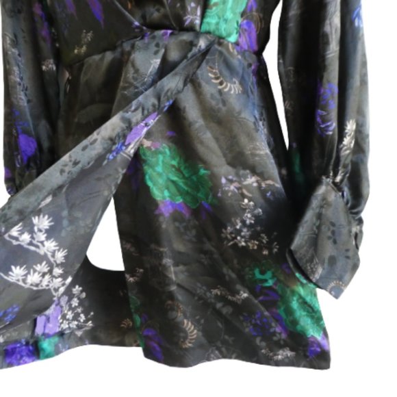 Zara Asian Flower Pagoda Dress Mock Neck Button Back Balloon Sleeve Faux Wrap S - Picture 5 of 9